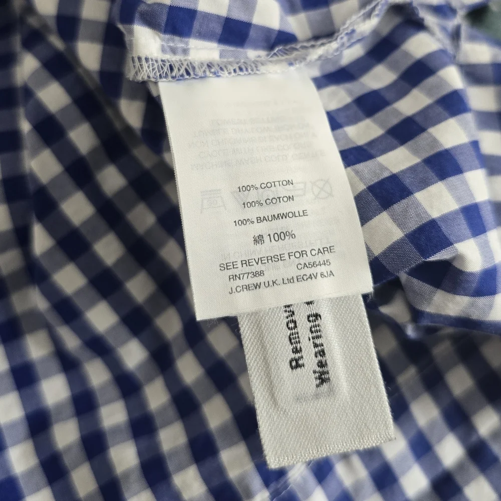 J.Crew Off the Shoulder Top in Gingham Blue Sapphire White Cotton Tie Knots